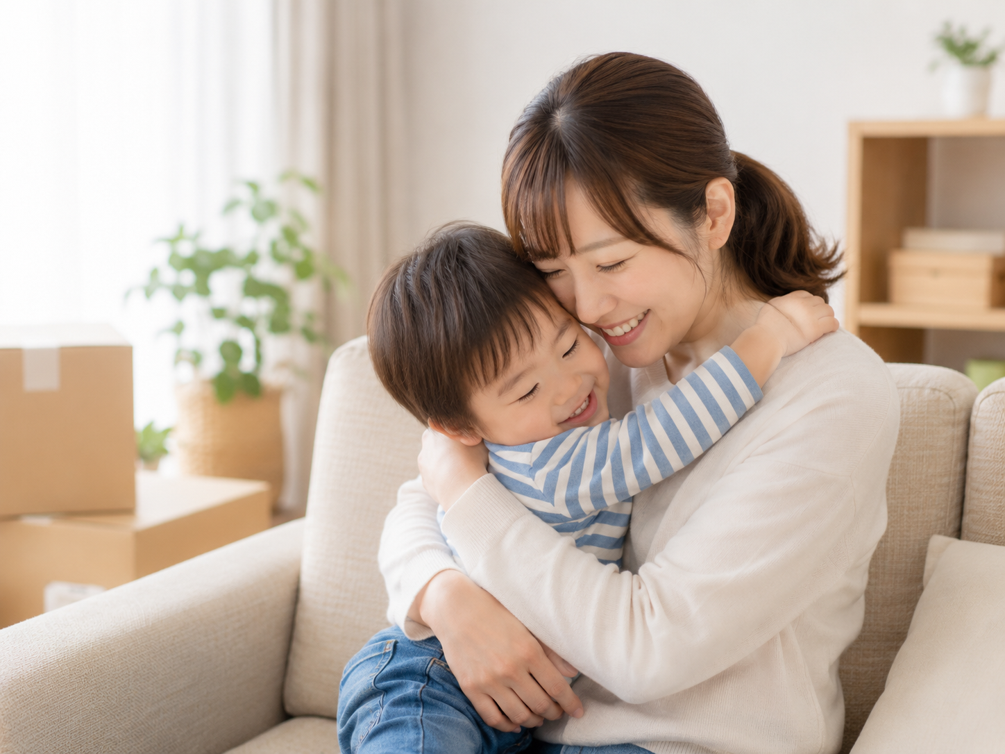 新しい暮らしを楽しむ家族の笑顔